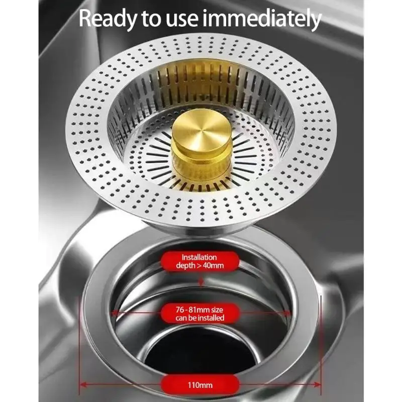 

652F Drain Filter Sink Plug Push Type Bounce Cores Sink Drain Strainer Enduring