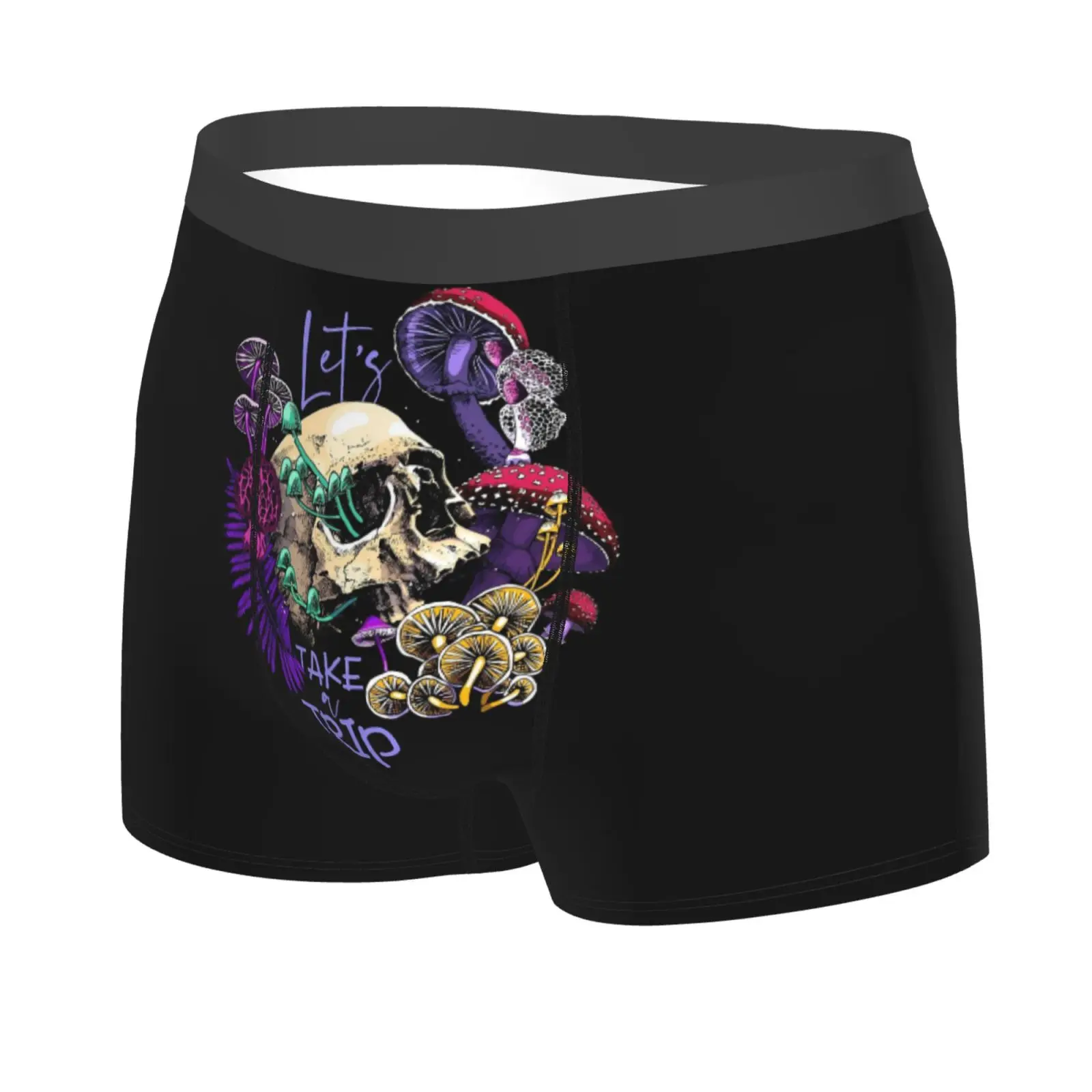 Magic Psychedelic Mushrooms and Skulls Print Underwear Men Stretch Boxer Briefs Shorts Panties Soft Sexy Underpants for Male