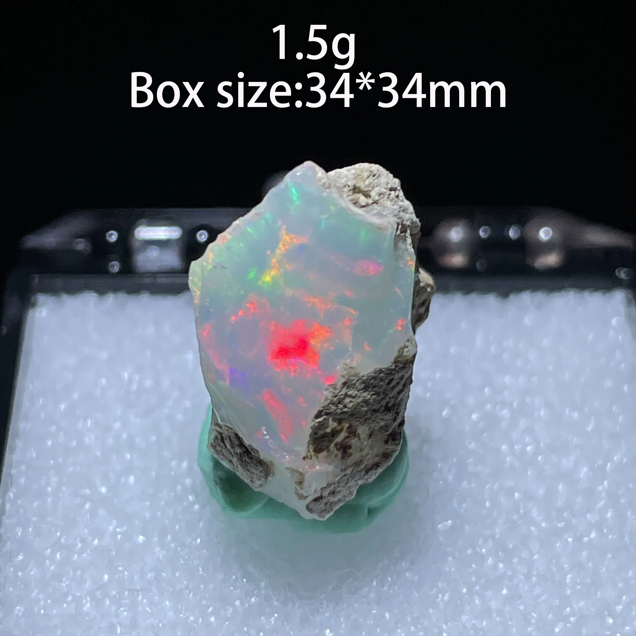 Natural Colorful Ethiopia Opal (No Need Water) Gem Mineral Specimen Box Size:34X34mm (Need Lighting) Small Cracks view 4