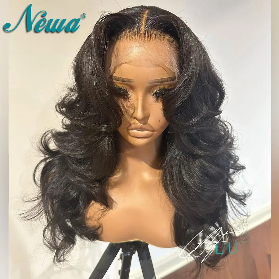 Newa شعر مستعار دانتيل عالي الدقة فائق المجهزة 100% شعر بشري بدون صمغ شعر مستعار جاهز مموج مسبقًا شعر مستعار أمامي من الدانتيل عالي الدقة للنساء