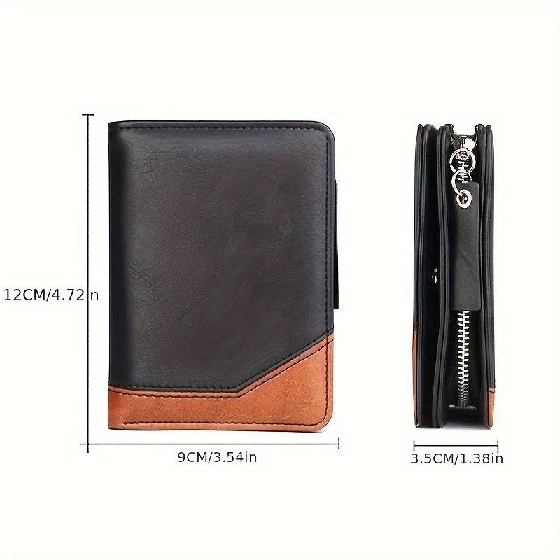 2024 New Men's PU Leather Short Wallet With Zipper Coin Pocket Vintage Big Capacity Male Short Money Purse Card Holder