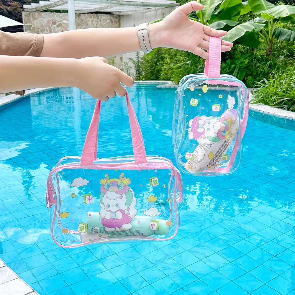 Instagram Cartoon Transparent Handbag for Girls Travel PVC Large Capacity Beach Bag