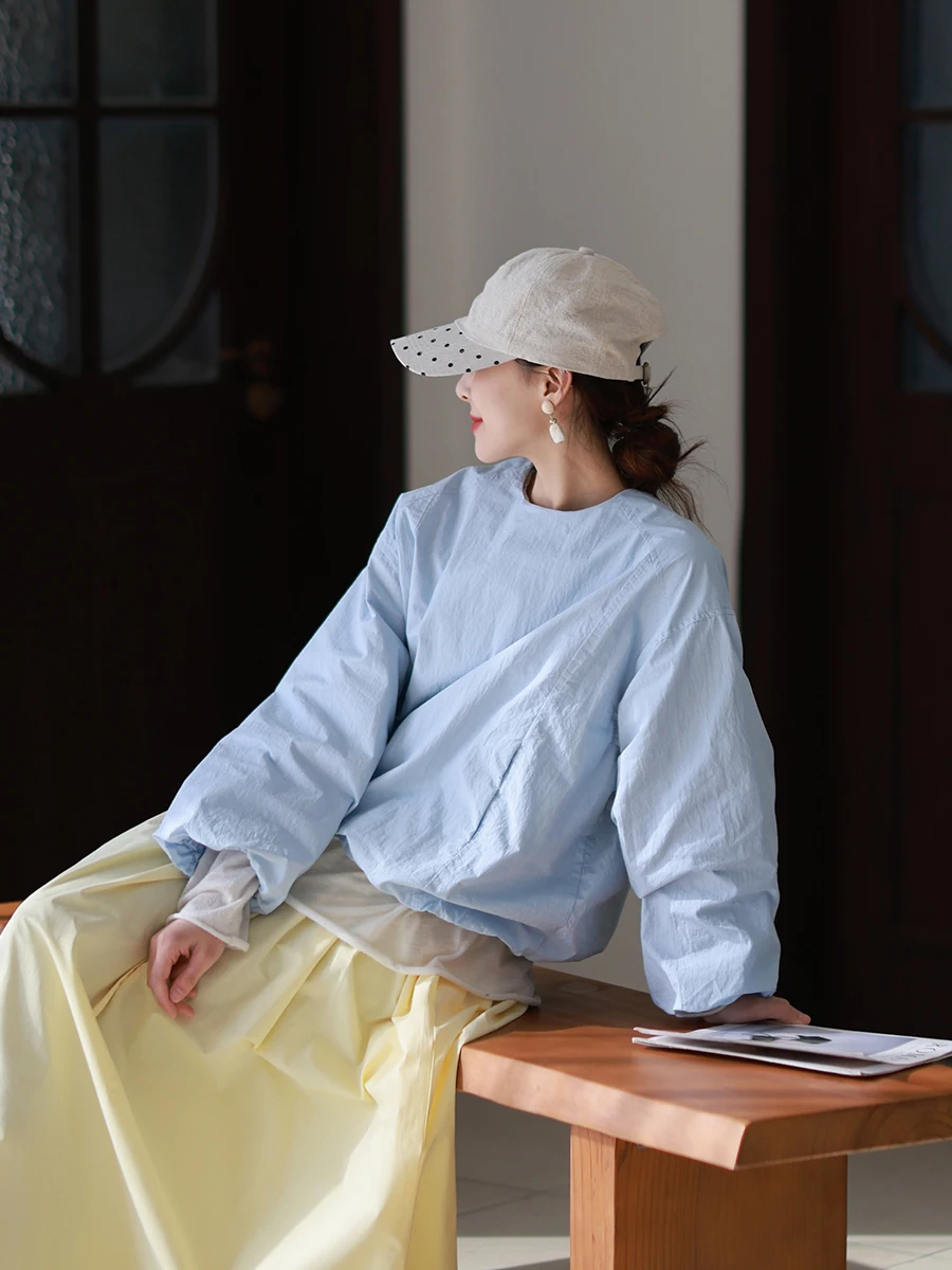 

Оригинальная женская повседневная хлопковая толстовка Muede, удобный облегающий топ, новинка весеннего сезона, футболка с круглым вырезом и длинными рукавами