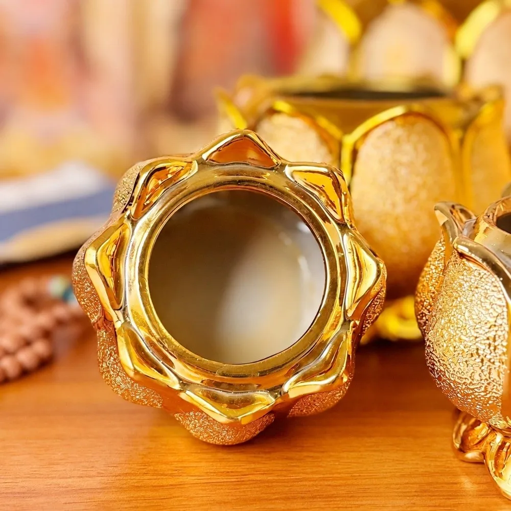 Ceramic Lotus Incense Burner Decorative Golden Glaze Finish Incense Sticks Holder Exquisite Traditional Incense Censer Gift