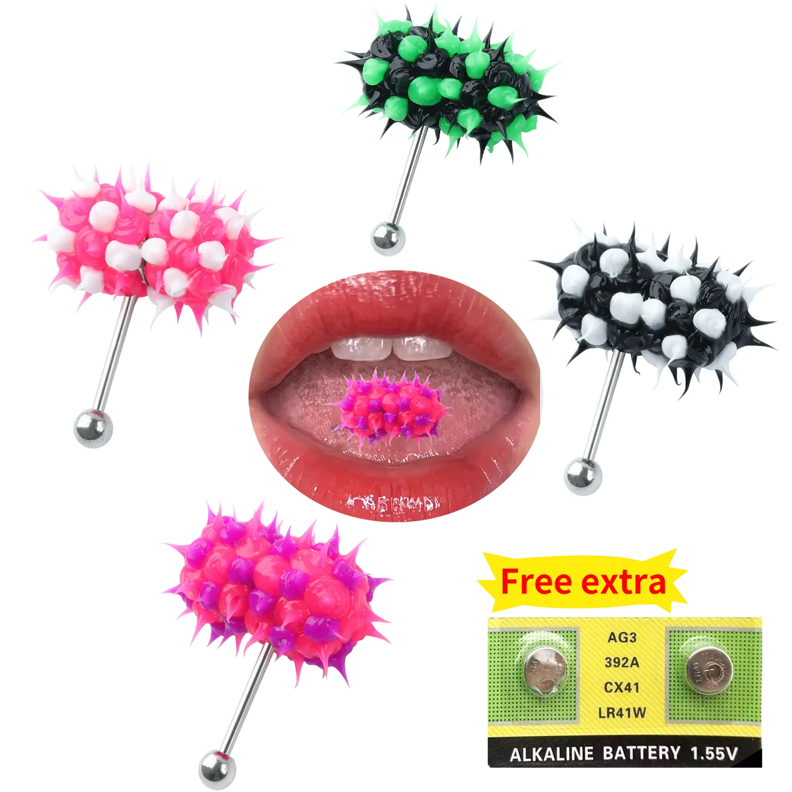 Anillo de lengua de silicona vibratorio estilo punk: piercing de masaje de silicona y acero inoxidable, joyería corporal hipoalergénica para adultos