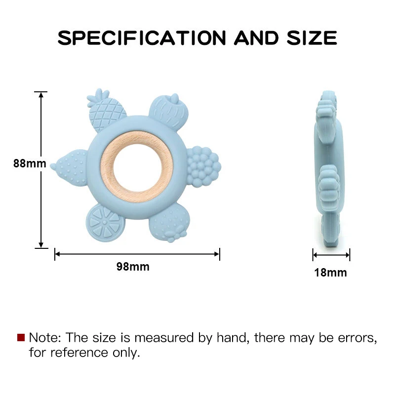 1개 아기 과일 모양 치발기 BPA 프리 실리콘 치발기 나무 링 포함 유아용 씹는 장난감 남아 여아 신생아 선물