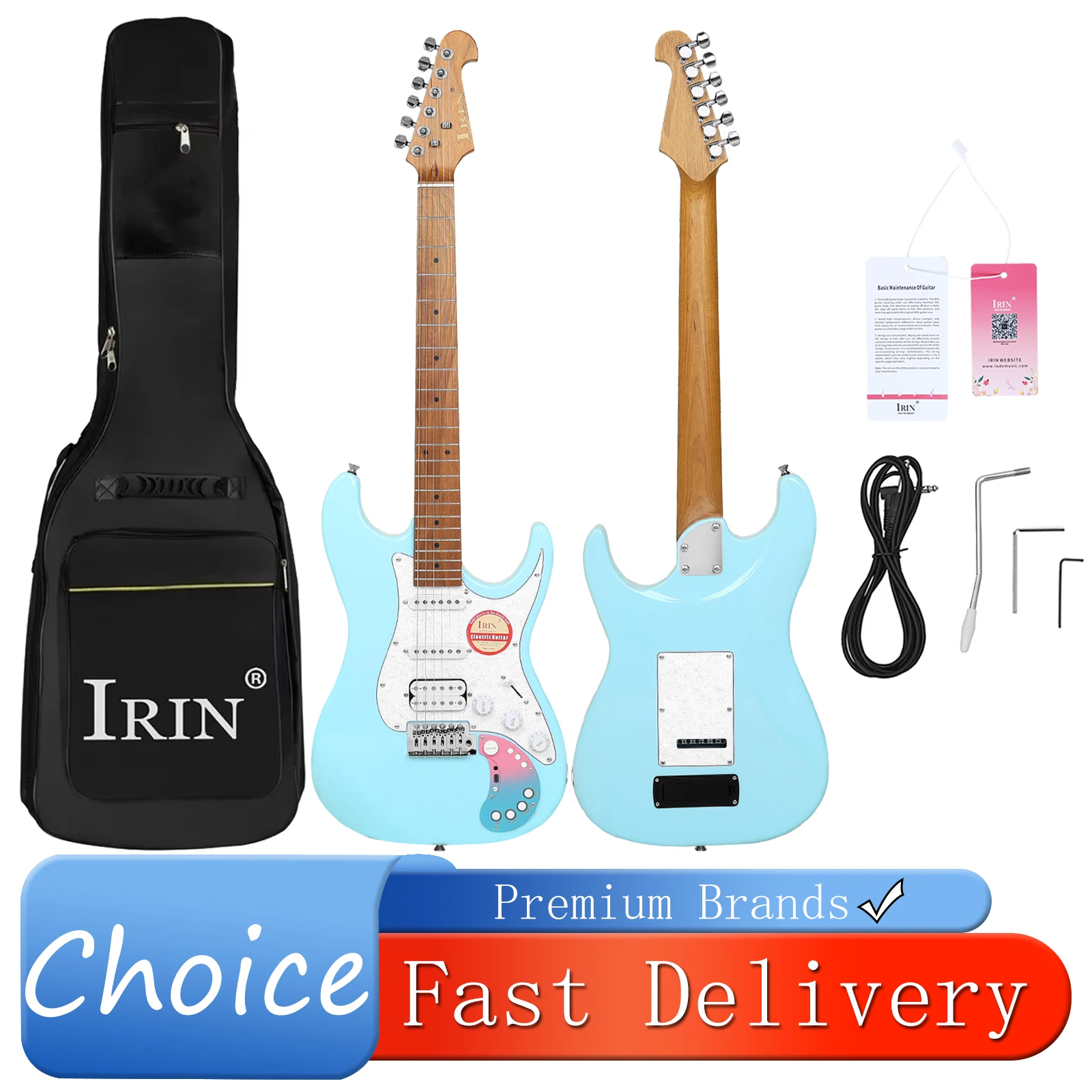 

Электрогитара IRIN, 22 лада, синяя, с цифровым дисплеем, встроенным Bluetooth-динамиком, эффектами, усилителем, портативная, с чехлом