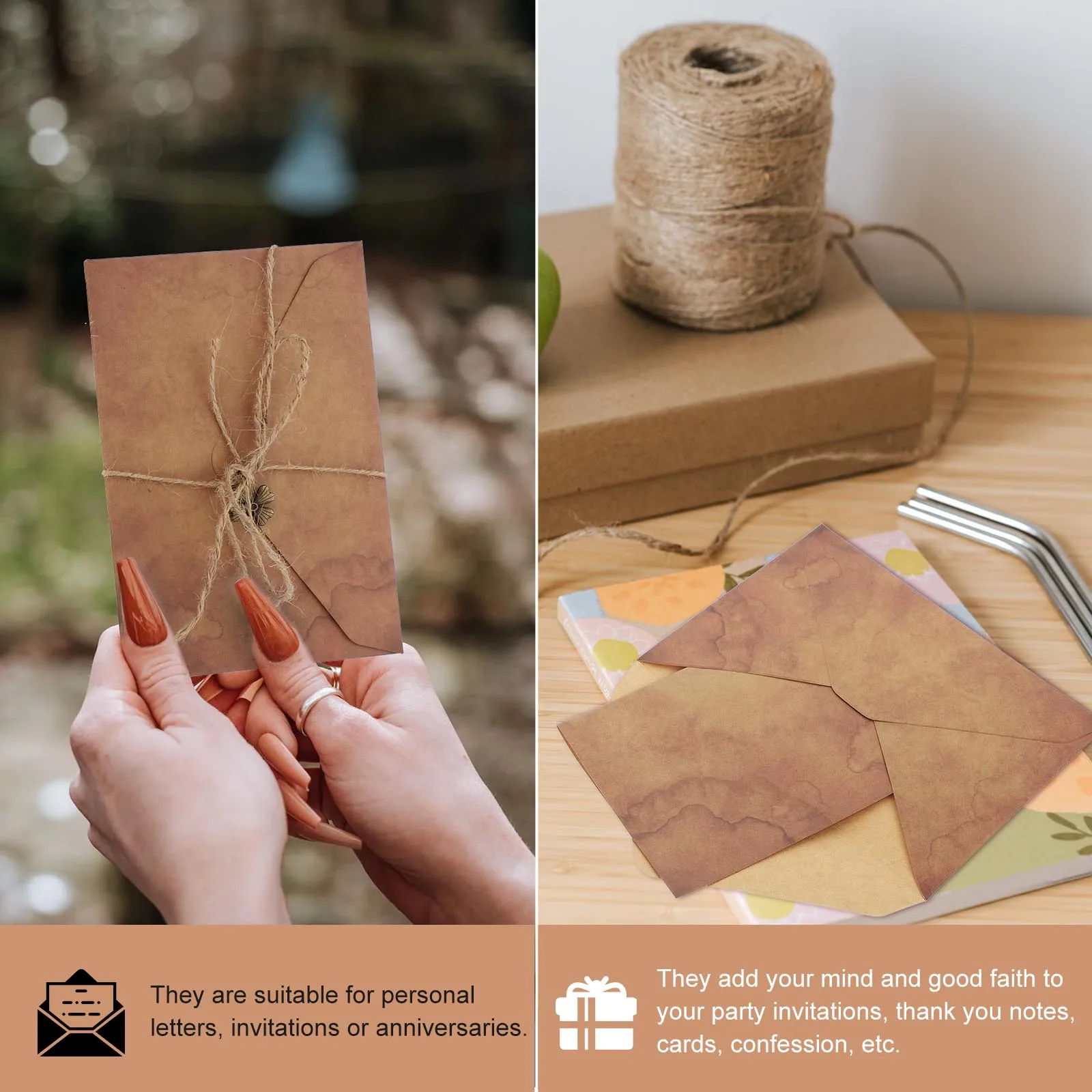 Retro Writing Paper Envelopes Set Kraft Copper String Invitations Cards Stationery Wedding Party Thank You Letters Note