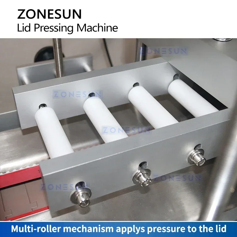 Zonesun ZS-VTYG01 máquina automática de prensagem de tampa de balde de embalagem de alimentos com alimentador de tampa de garrafa máquina de selagem