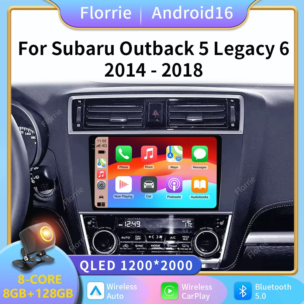 Android 16 For Subaru Outback 5 2014 - 2018 Legacy 6 2014 - 2017 2K QLED Stereo Car Radio Multimedia Video Player GPS 4G CarPlay