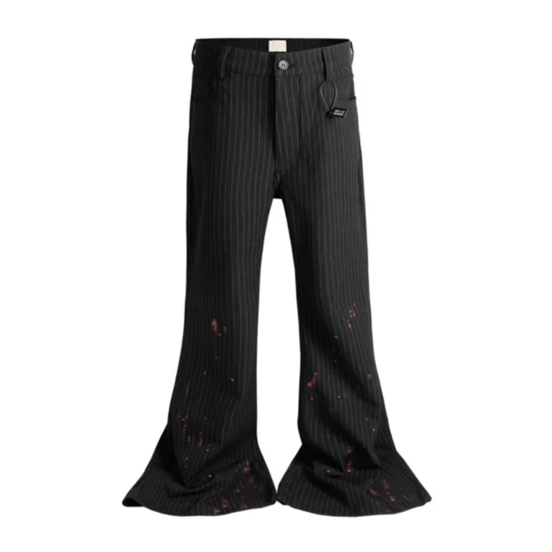 WVGA Frühling Herbst Neue Mann Flut High Street Splash-tinte Cut Gestreiften Design Nische Chic Casual Ausgestelltes Breite bein Anzug Hosen Ins W9168