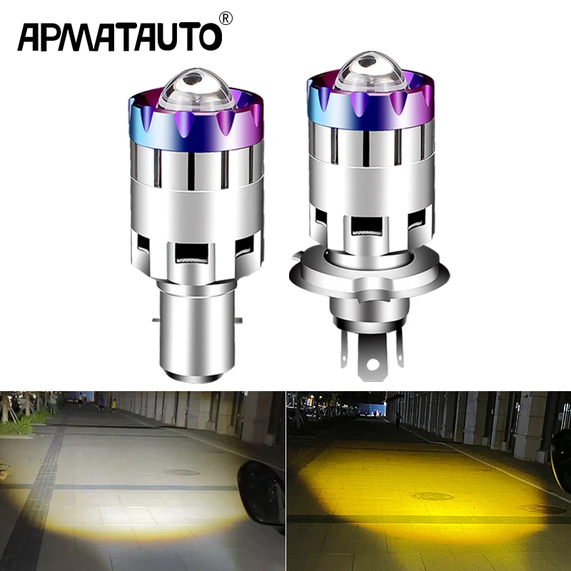 H4 H6 BA20D Led Motorcycle Headlight Bulbs Mini Bi-LED Headlight Lens Moto 4800LM Hi Lo Lamp Scooter ATV Accessories Fog Lights