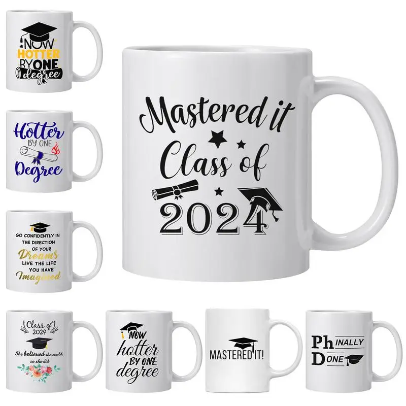 

350ml Ceramic Coffee Cup Graduation coffee Mugs Milk Tea chocolate Cups Gifts Oatmeal Breakfast Mug Drinkware Kitchen gadgets