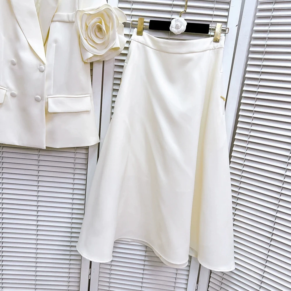 French high-end fashion three-dimensional flower splicing small suit solid color temperament skirt two-piece suit-GZXX255