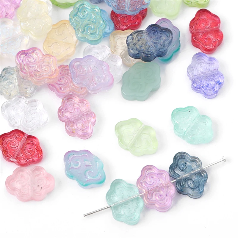 20 perles en verre filé à la main, motif nuage porte-bonheur chinois, cœur, étoile, fleur, dorées, pour la fabrication de colliers, boucles d'oreilles et bijoux DIY