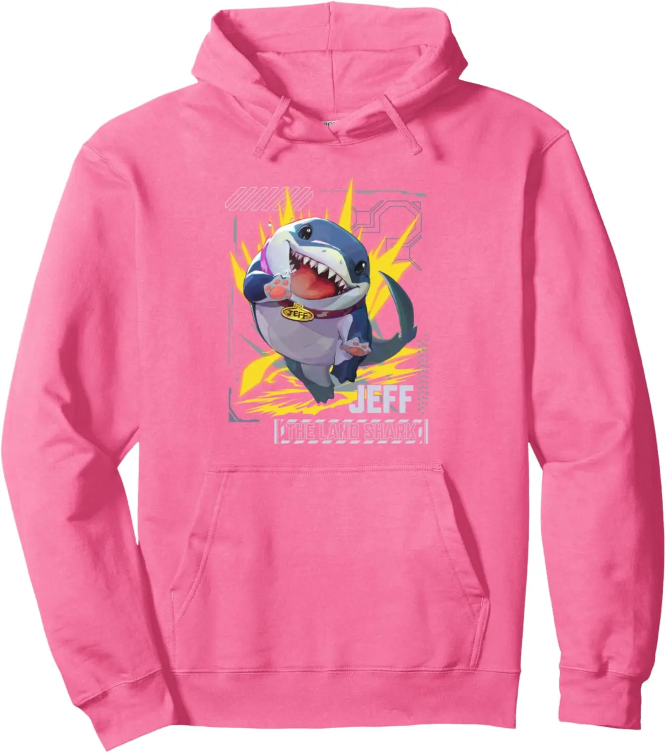 هوديي رجالي من الصوف القطني مع طباعة جيف ذا لاند شارك شخصية كرتونية زرقاء مع بطن أبيض وعلامة الاسم