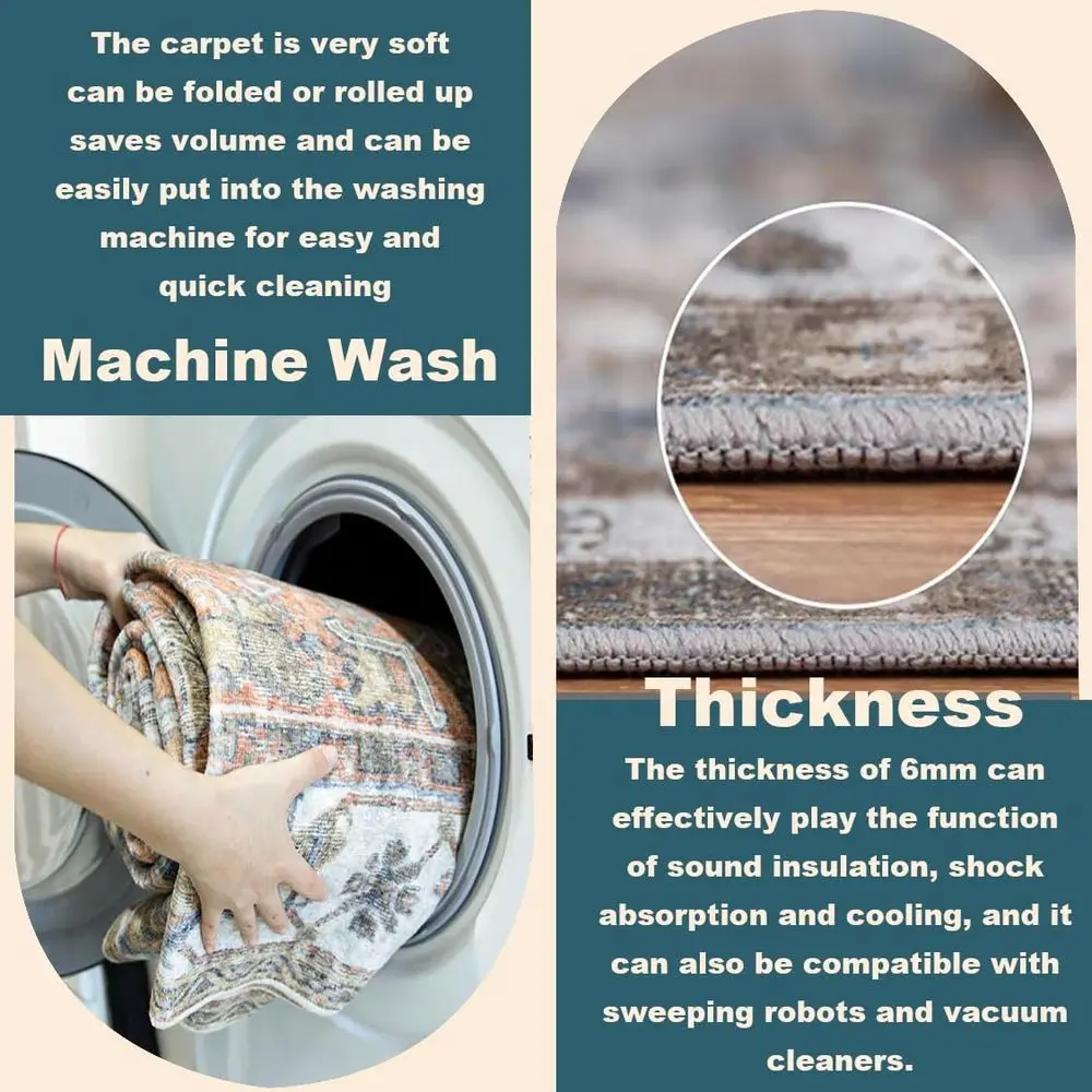 9x12 Feet Washable Bohemian Rug - Non-Shedding, Low Maintenance, Perfect for High Traffic Spaces