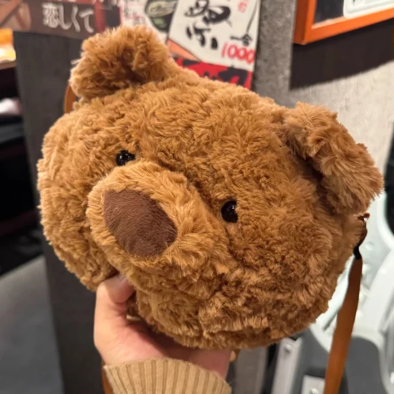 Bolso bandolera de peluche con diseño de oso de Barcelona, lindo y esponjoso, bolso de hombro informal para niñas, para uso diario.