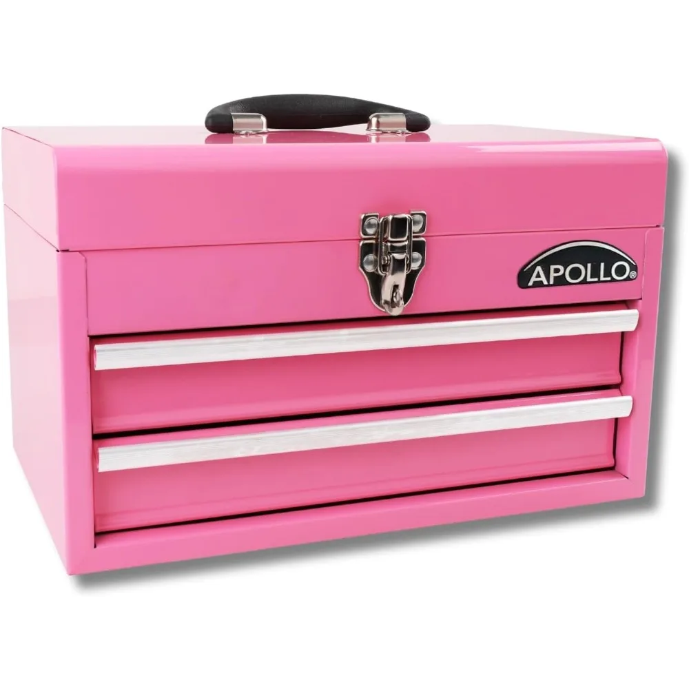 

Apollo Tools 14-Inch Heavy-Duty Steel Toolbox with Deep Top Section and Dual Drawers Featuring Ball Bearing Slides