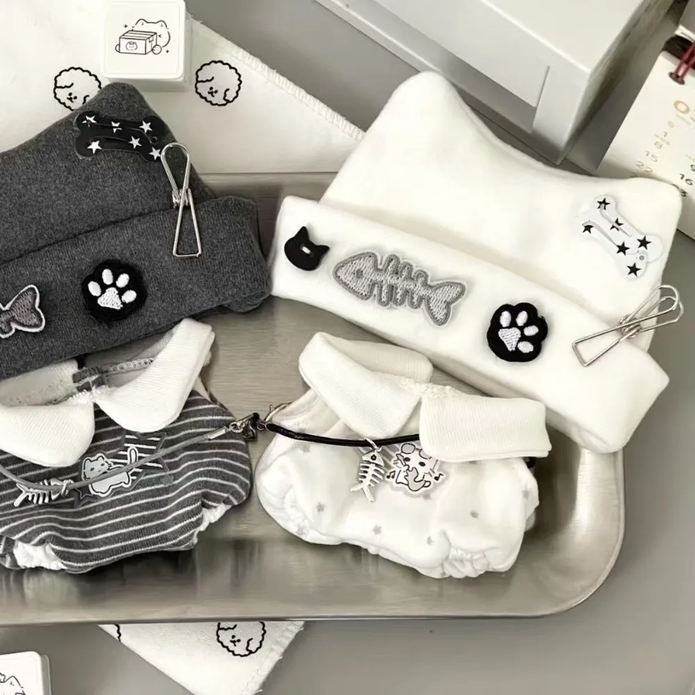 10/20cm Cotton Doll Clothes Set Punk Style Black And White Doll Replacement Clothes Punk Cat Costume No Attribute