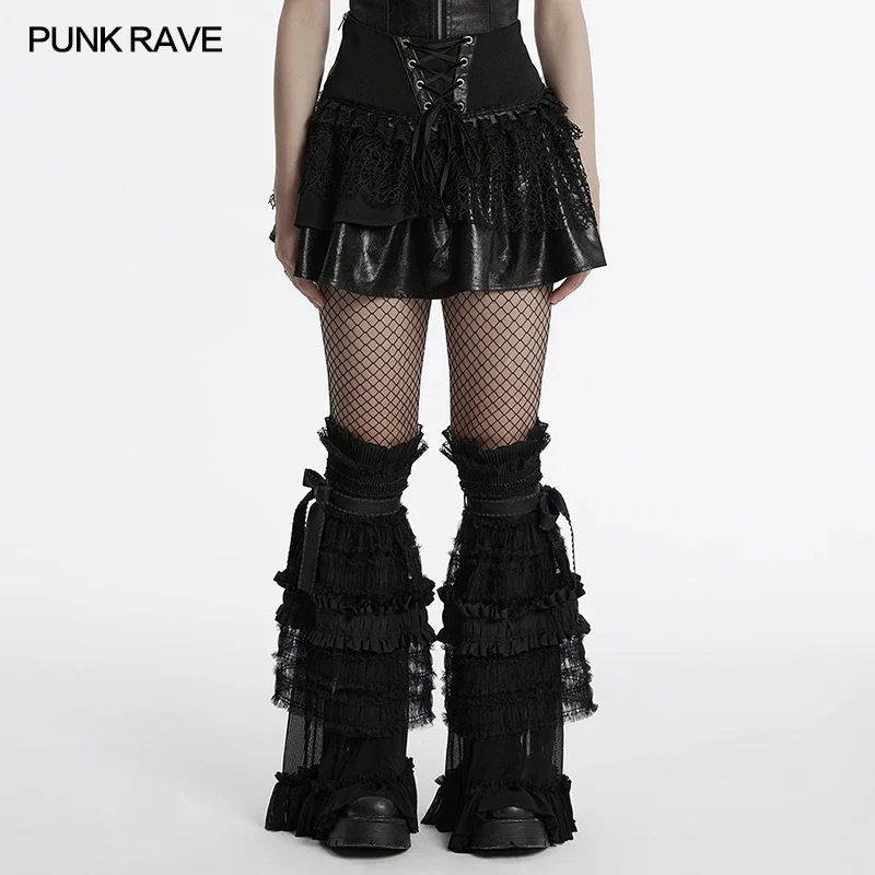 

PUNK RAVE Women's Punk Irregular Splicing Design Decadent Cake Skirt Layers Sense Playful Cool Fluffy Mini Pleated Skirts