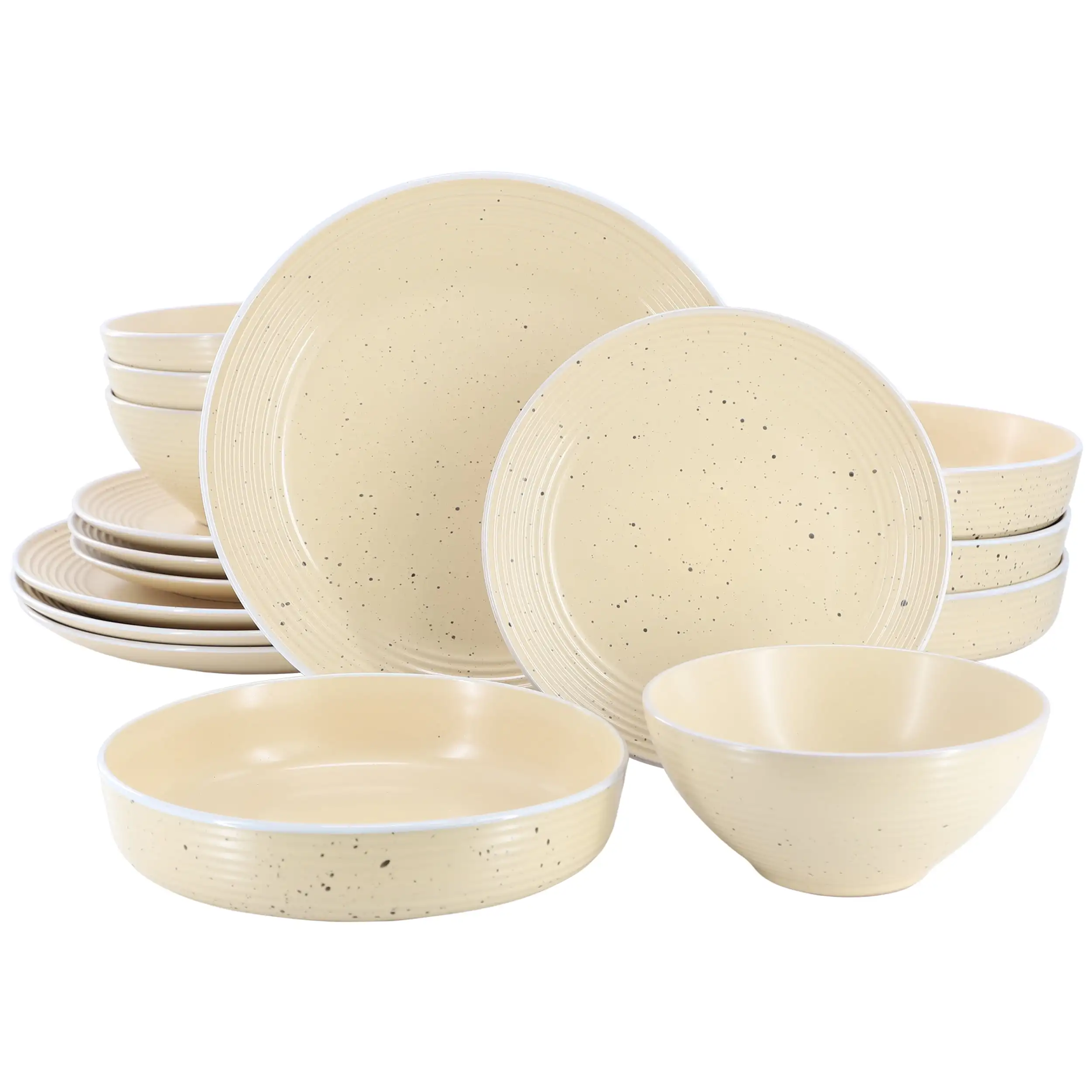 

Emilia 16-piece double-bowl stoneware dinnerware set in cream and yellow