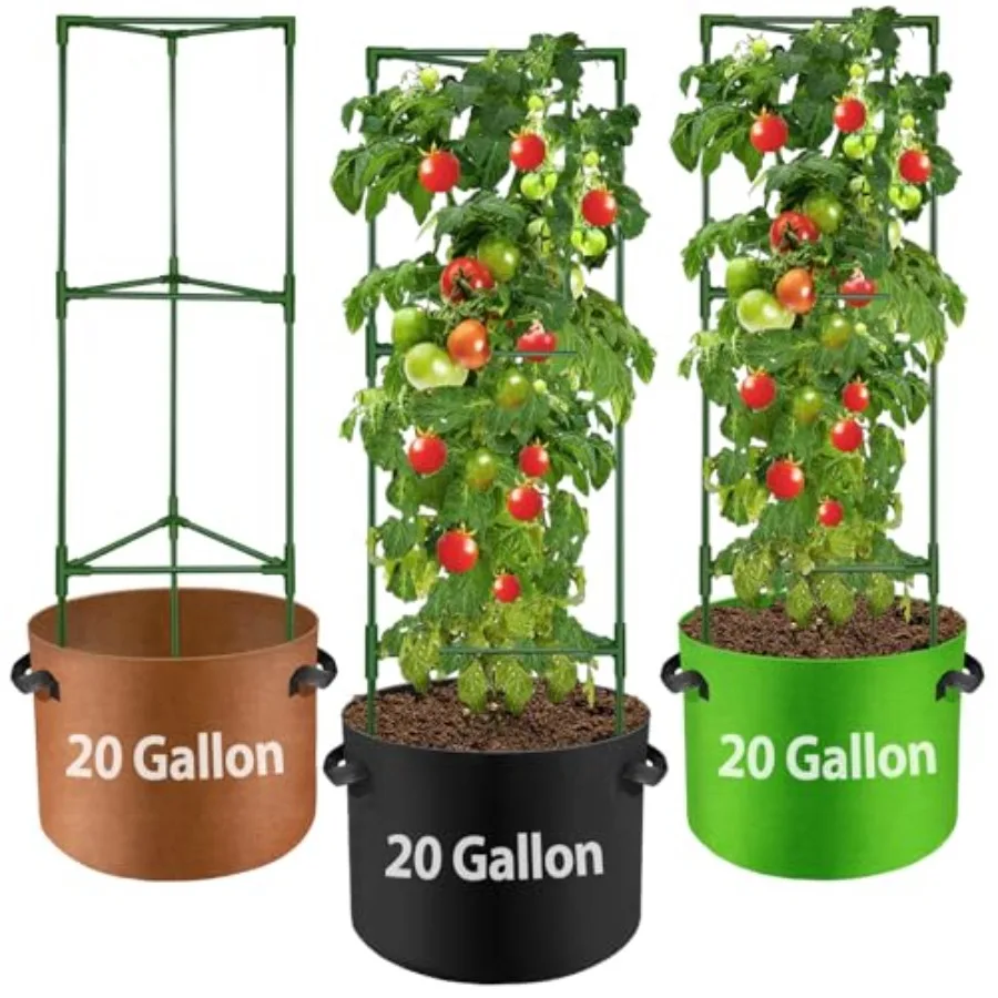 

Suntee 3 Pack Tomato Cage with Grow Bags, 48 Inch Tomato Cages for Garden Patio Balcony, Adjustable Height Tomatoes Plant Suppo