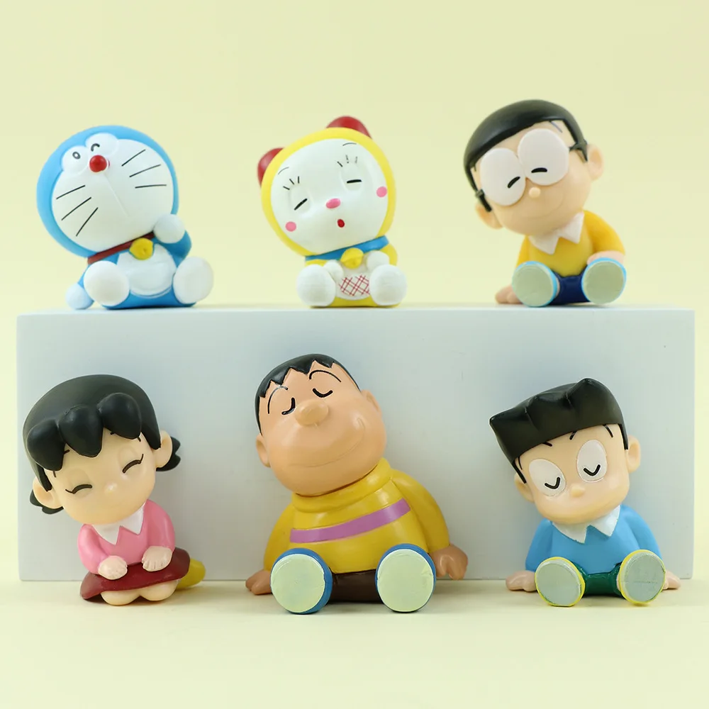 6pcs/set Kawaii Doraemon Cartoon Desktop Anime Ornaments Cute Action Figure Decoration Model Doll Girls Boys Birthday Gifts