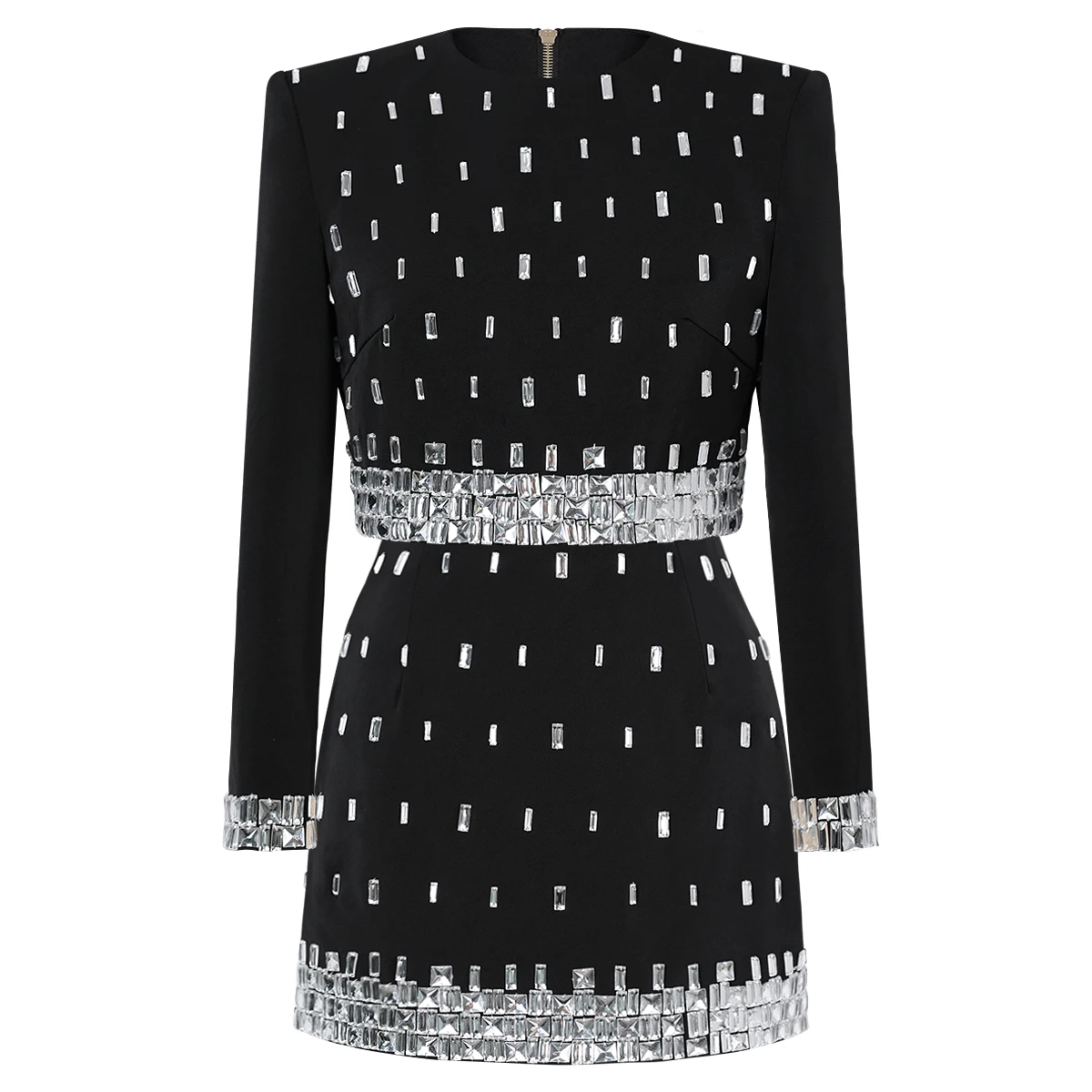 

High Quality Spring And Autumn New Fashion Women's Fashion Handmade Nail Bead Commuter Top+Hip Wrapping Half Skirt Set