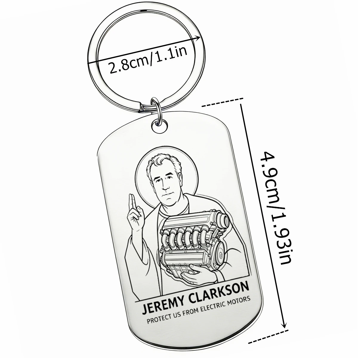 1Pc Jeremy Clarkson Dog Tag Keychain Stainless Steel Laser Engraved Key Ring Car Fans Petrol Engine Lover Bag Charm Pendant
