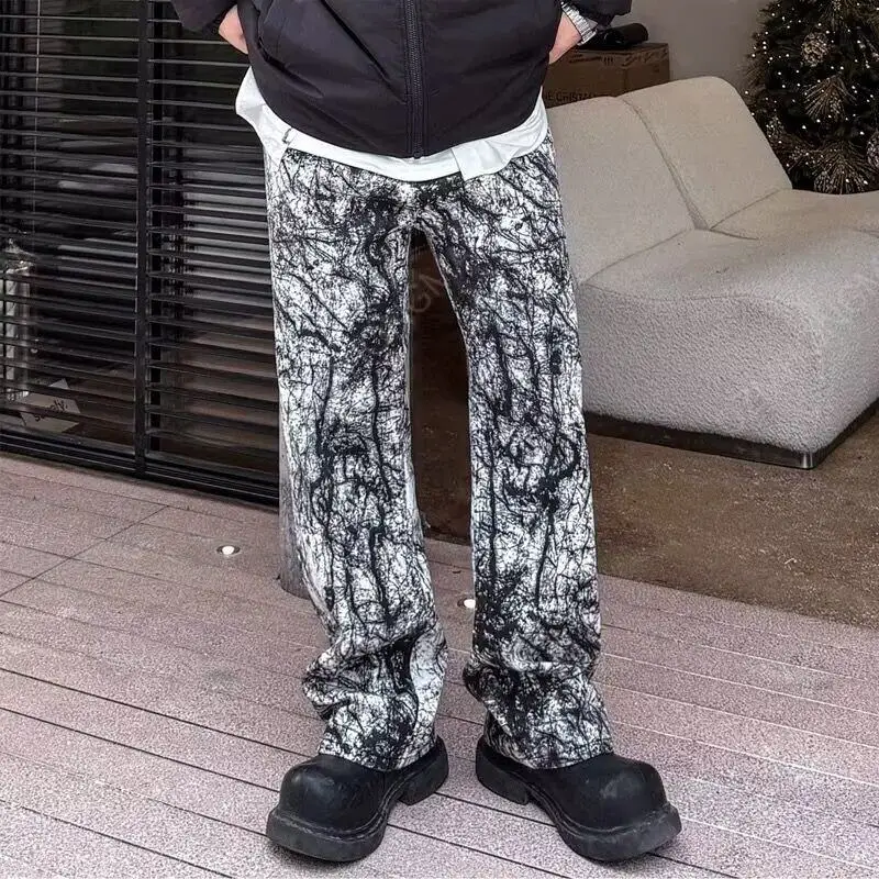 

Spring Autumn Jeans Fashion Letter print Denim Pants High Quality Loose Harajuku Straight-Leg Trousers Men Print Trousers