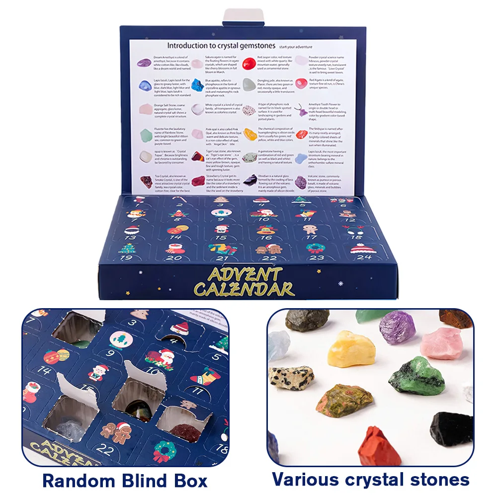 تقويم قدوم كريستال عيد الميلاد 24 أحجار كريمة وطبيعية وصخور |   صندوق هدايا العينات المعدنية مجموعة العد التنازلي لأحجار الشاكرا