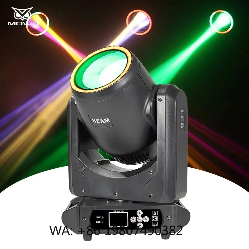 200W DMX LED Beam Moving Head Light Halo Ring Professional DJ Bar Disco Party Stage Lighting Decor Kit