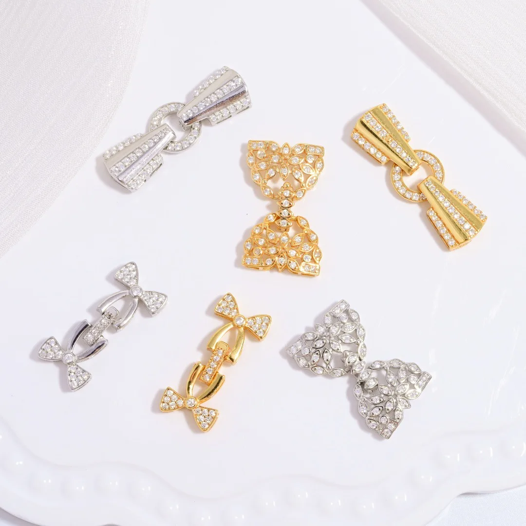 

Zircon Bow End Clasp S925 Sterling Silver Double Row Decorative Connector for Pearl Jewelry Making