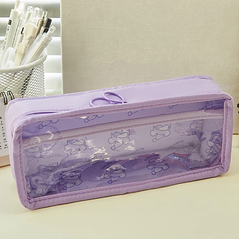 1Pc Kawaii Transparent Pencil Case Large Capacity Waterproof Pen Box for Girls Cosmetic Bag Stationery Office School Supplies