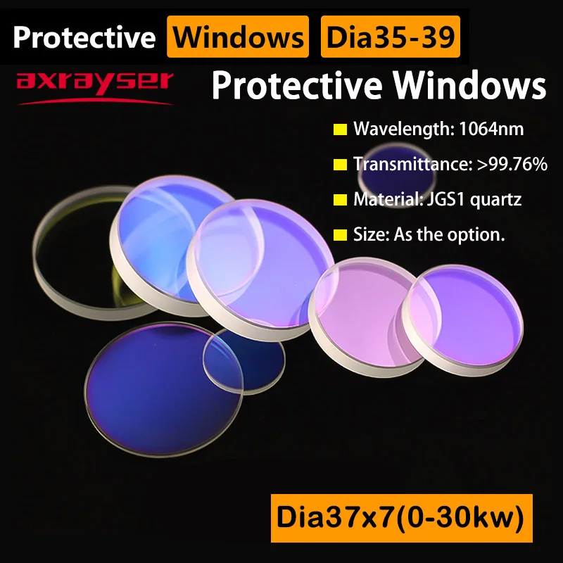 Janela Protetora a Laser de Fibra 37×7 Lentes de Sílica Fundida de Quartzo D3639 mm Série 1064nm para Precite Raytools Bodor Wsx Amada