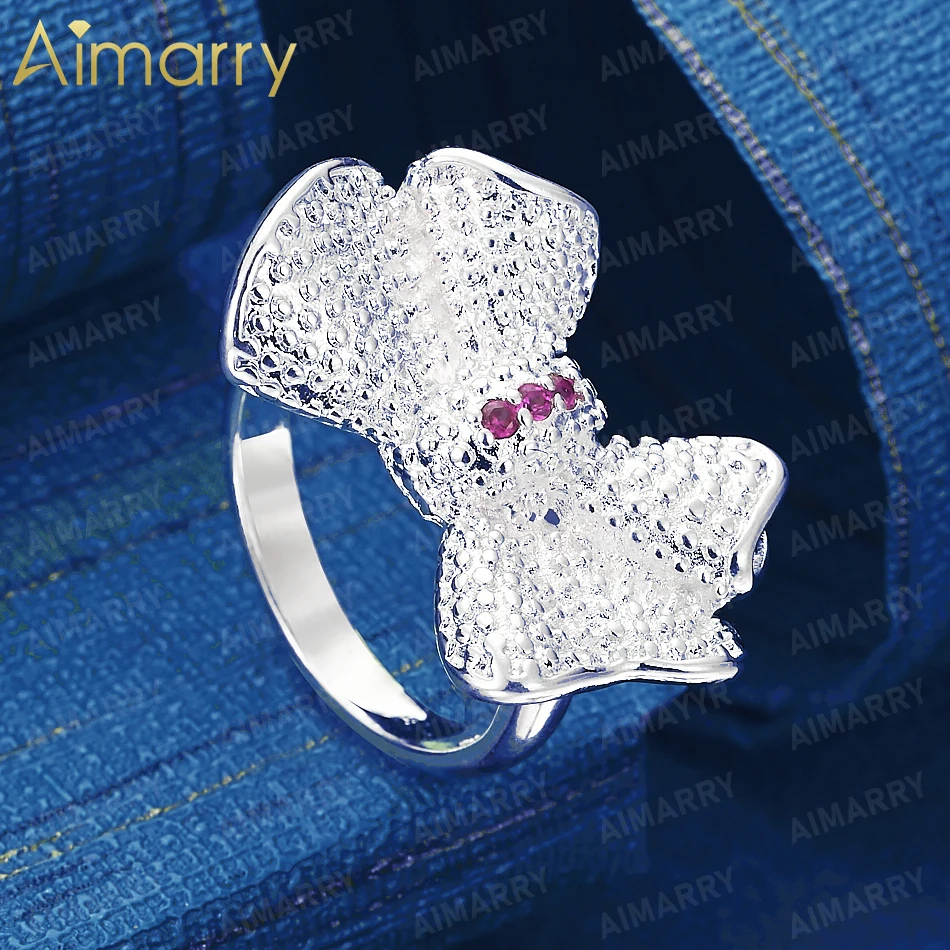925 Sterling Silver 7-10# Red AAA Zirconium Embellished Three-dimensional Bow Ring for Women's High-quality Fashion Jewelry