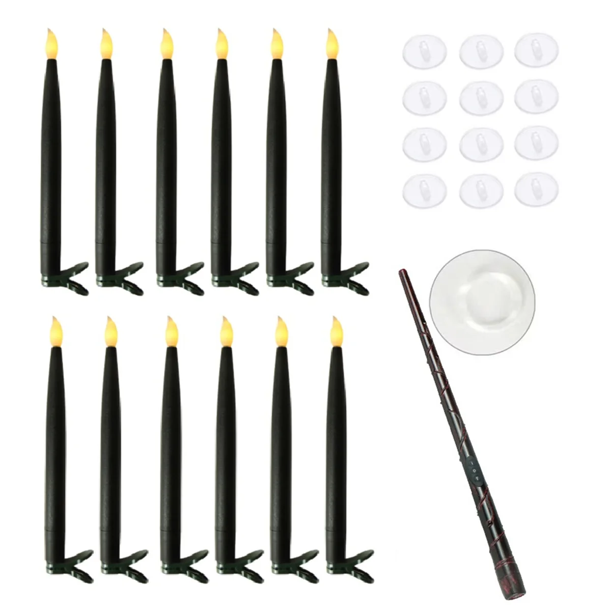 Hanging Floating Flameless Candles with Wand Flameless Taper Candles LED Candles Warm Light Christmas Candles Black A