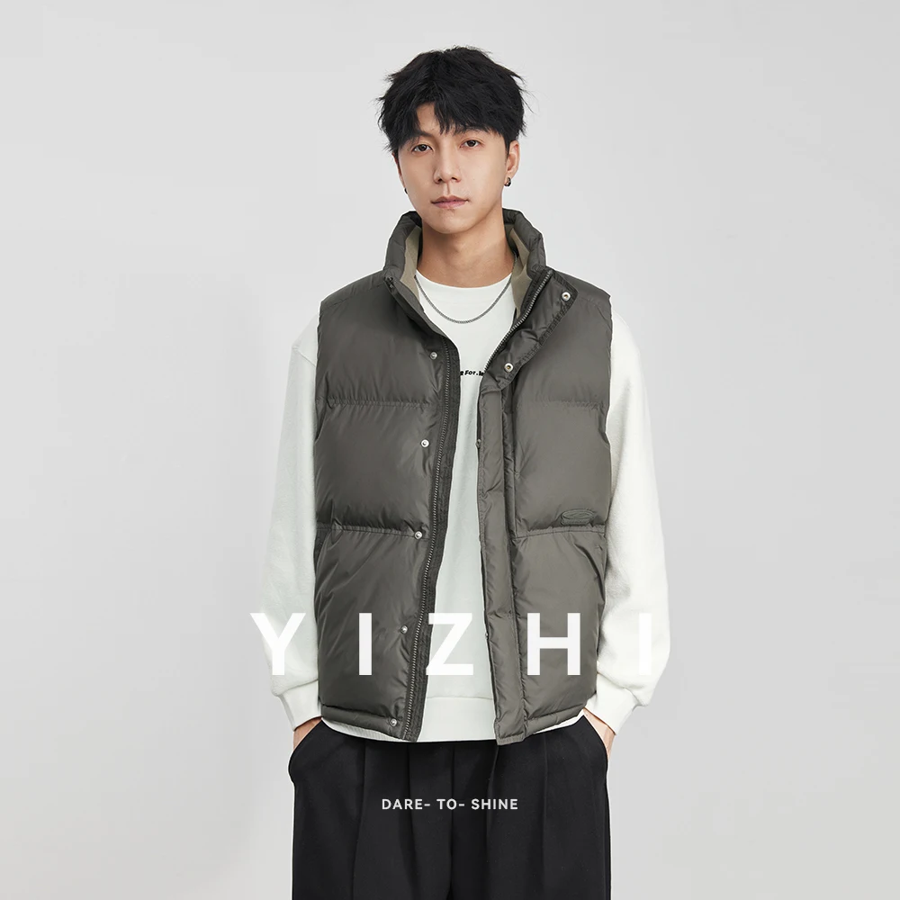 موضة الرجال الوقوف طوق صدرية بلا أكمام بلون كل مباراة القطن سترة 2025 شتاء جديد سماكة سترة دافئة