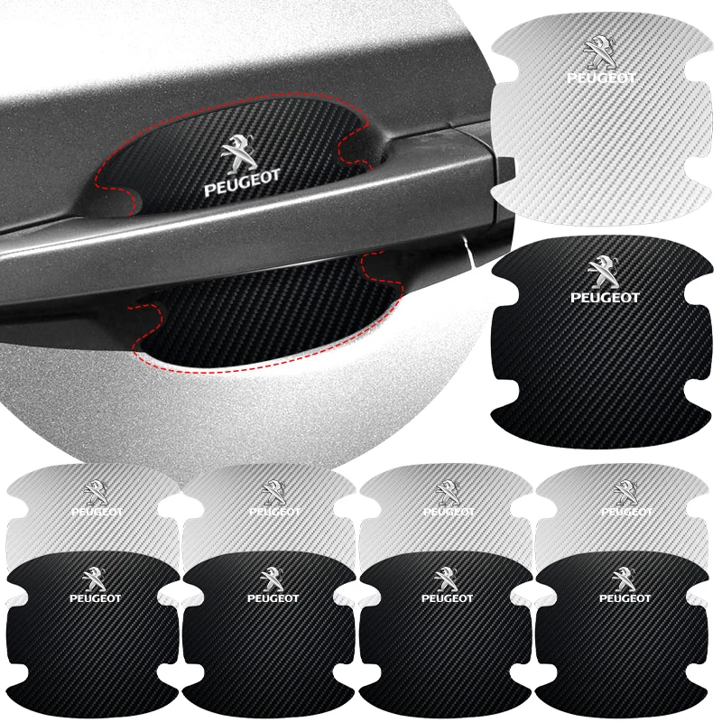 4Pcs Car Door Handle Sticker Carbon Fiber Scratches Resistant for Peugeot 3008 4008 2008 BB1 HX1 Partner 508 Wheel Center Caps