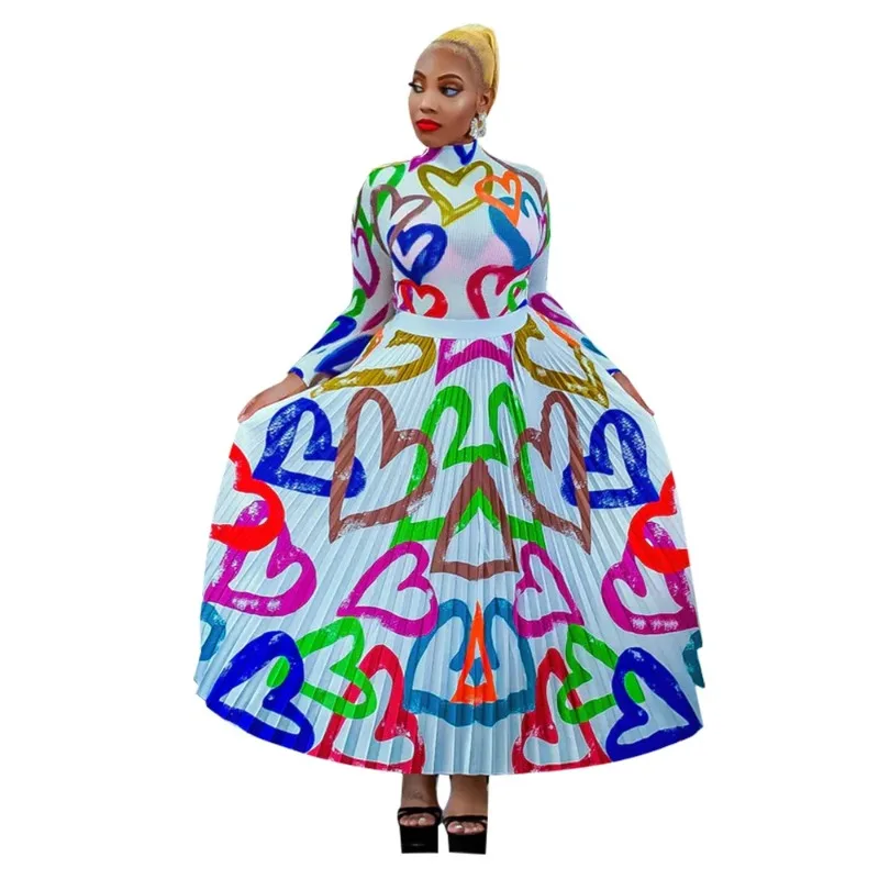 

Two Piece Set for Women Long Sleeved Top and Pleated Skirt Female Clothes Outfits Sexy Elegant Dress Sets Wholesale Dropshipping