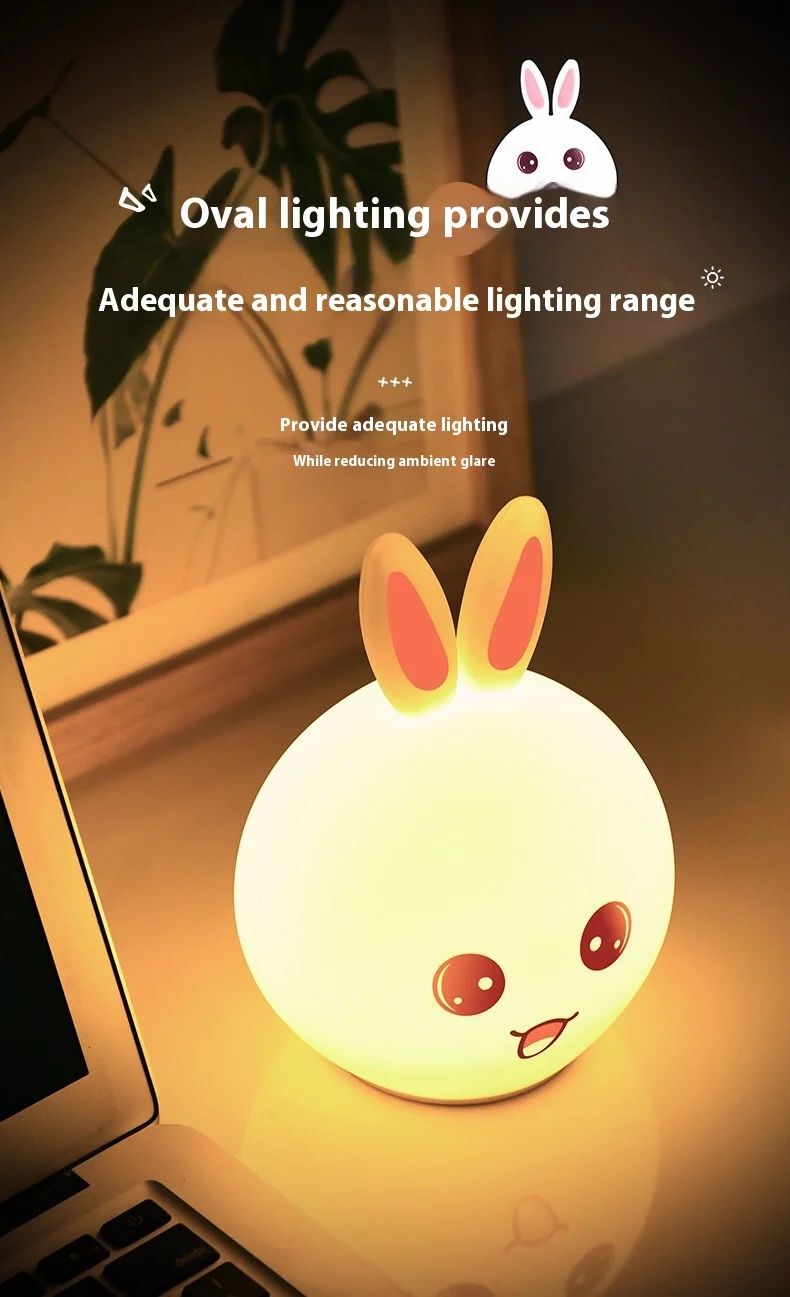 LED Night Light Cute Sheep Panda Rabbit Silicone Lamp Rechargeable Animal Shape Sleep Soft Nightlights For Kids Birthday Gift