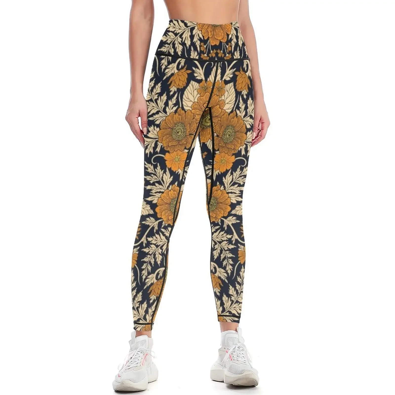 Orange Floral Pattern For Fall/Autumn Leggings joggers for Women's tights workout shorts Womens Leggings