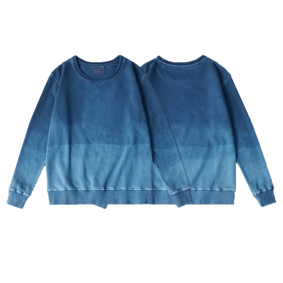 Akkad Kuti Fashion New Men'S Sweatshirt Indigo Plant Indigo Dyed Long Sleeve Thick Gradient Sweatshirt Japan Retro Casual