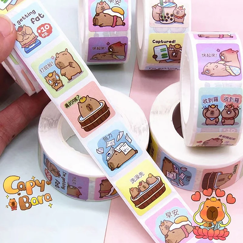 Autocollants décoratifs imperméables de style Capybara pour enfant, stickers esthétiques, graffiti, mignon, pour bagages, ordinateur portable, tasse, téléphone, journal intime, livre, jouet, 500 pièces/rouleau