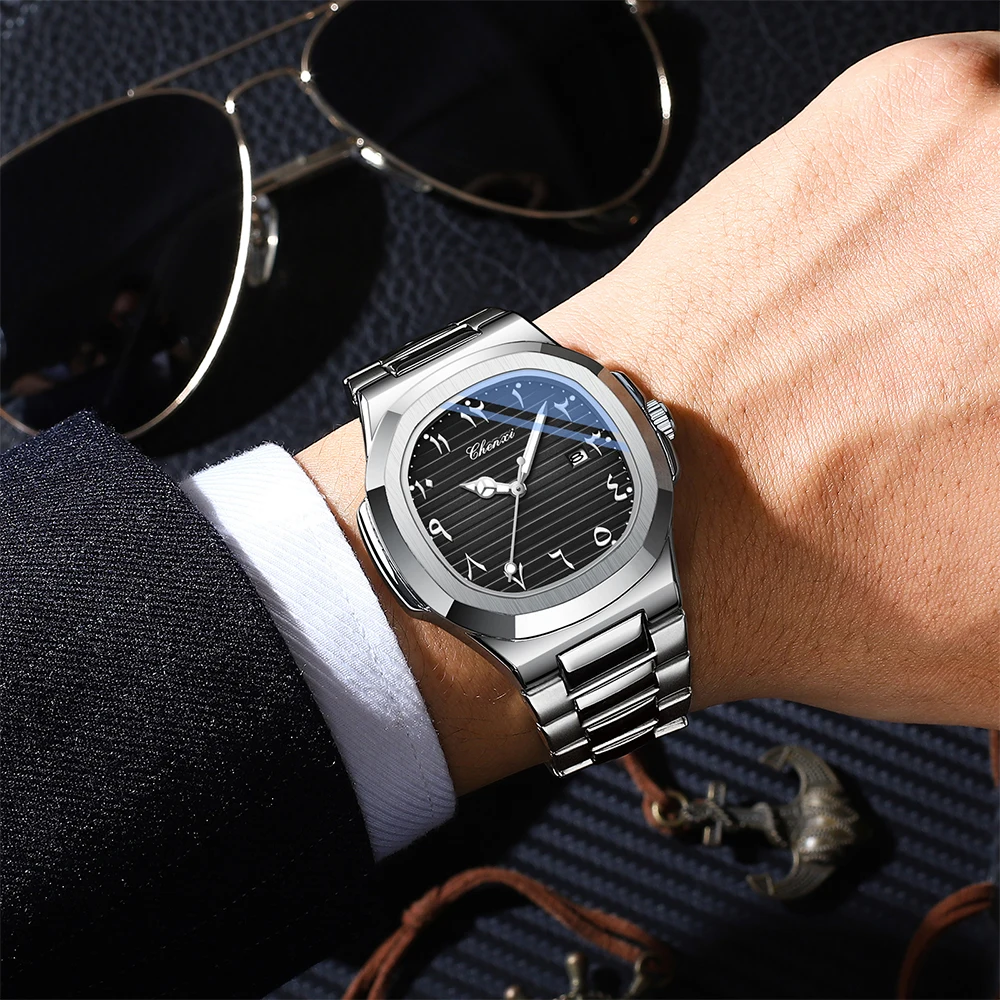 CHENXI Fashion Silver Stainless Steel Band Quartz Couple Watch Casual Simple Luminous Calendar Waterproof Men Women Watches