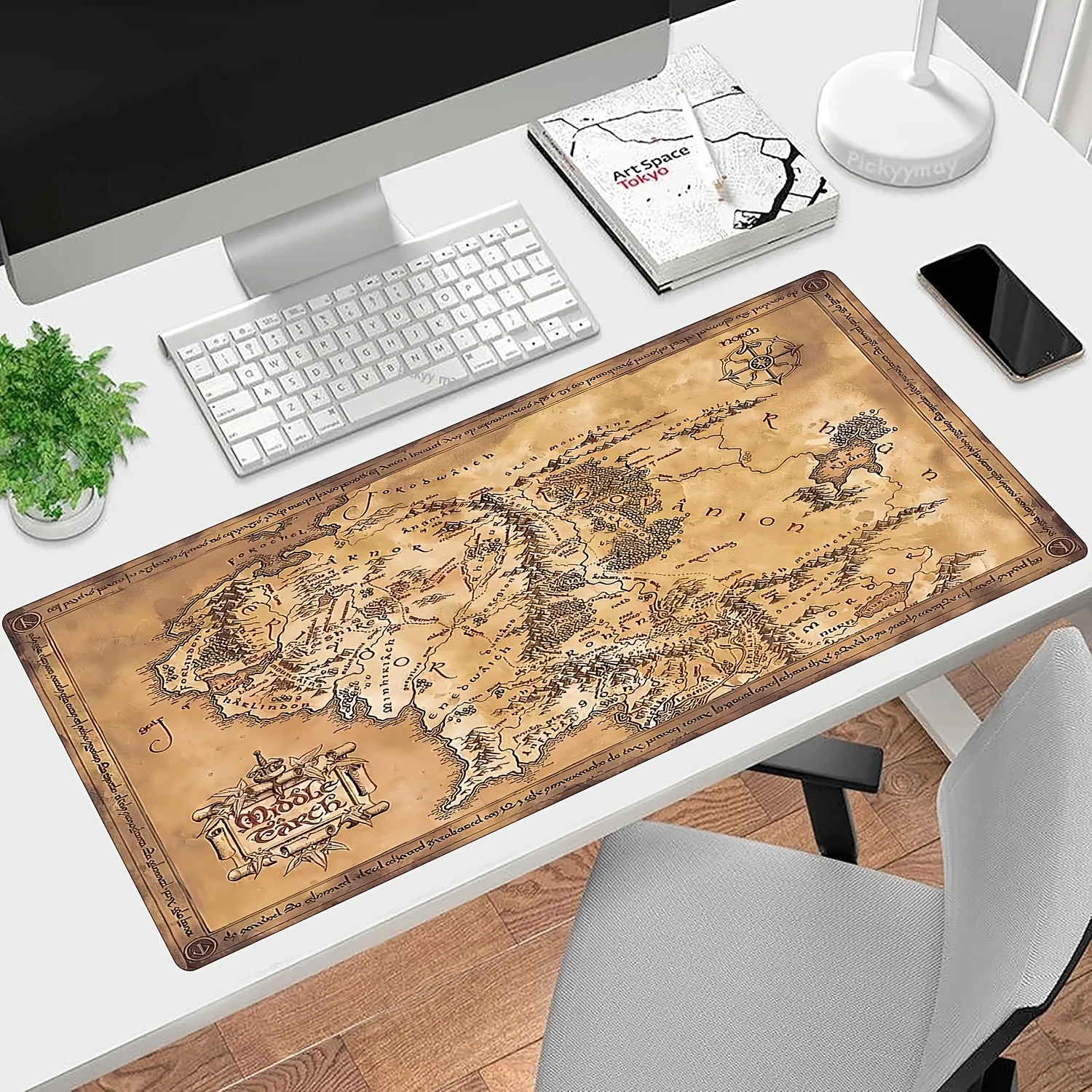 1pc Middle Earth Map Large Mouse Pad - Deskpad Mat with Stitched Edges, Non-Slip Waterproof Rubber Base Mouse Pad