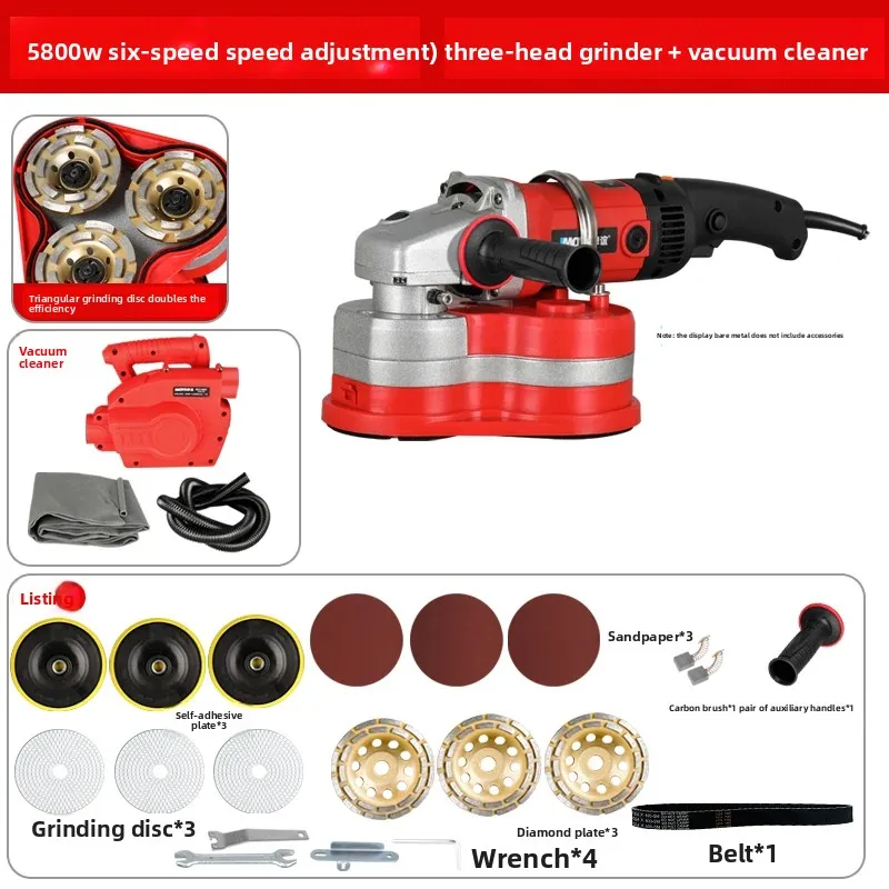 Cement Floor Grinder Concrete Artifact, Hand-held Three-head Dust-free Grinder, Small Ground Grinder