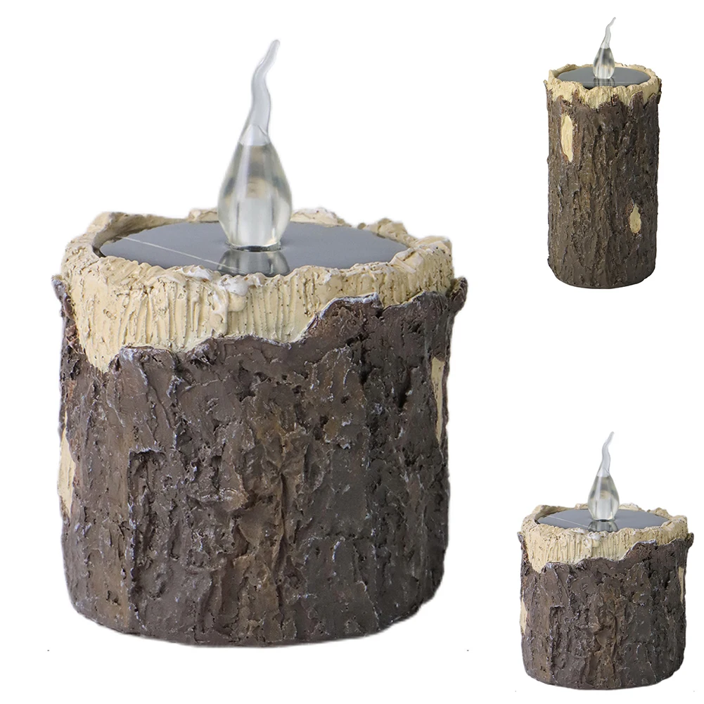 Solar LED Tree Stump Light With Solar Panel Auto On/off Waterproof Flameless Dropless Candle Lamps For Party Christmas Home