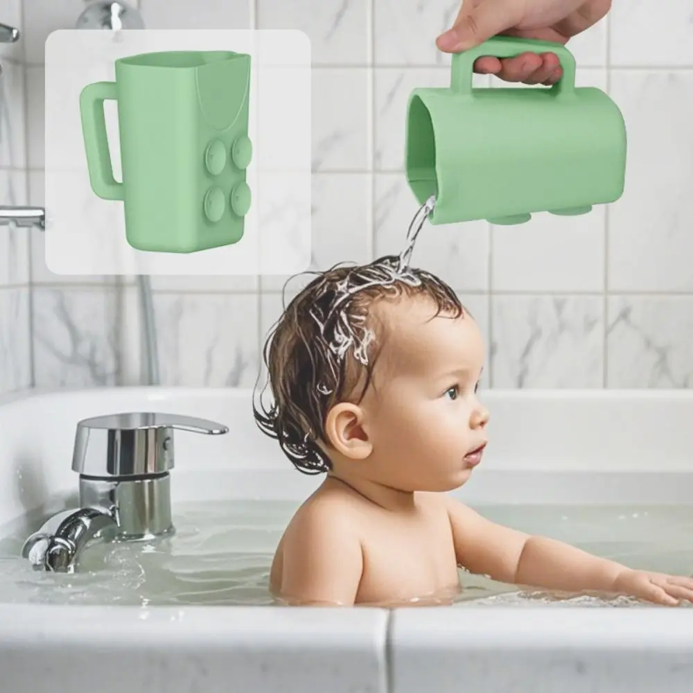 

Leak-proof Baby Bath Rinse Cup Food Grade Silicone, Soft Washing Rinse Cup with Suctions Baby Bath Tools Baby Essentials